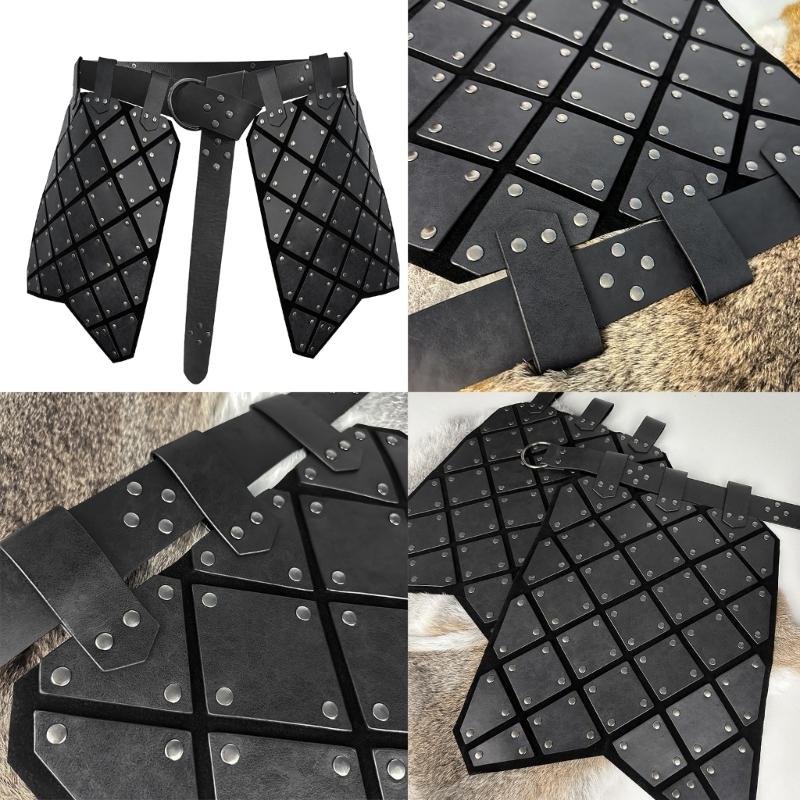 Retro Skirt Armors with Adjustable Belt Double Sides Waist Armors Medieval PU Leather Thigh Armors
