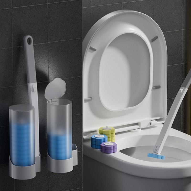 Disposable Toilet Brush Set Portable for Travel, Hotels, and Public Restrooms with Refill Sponge Heads