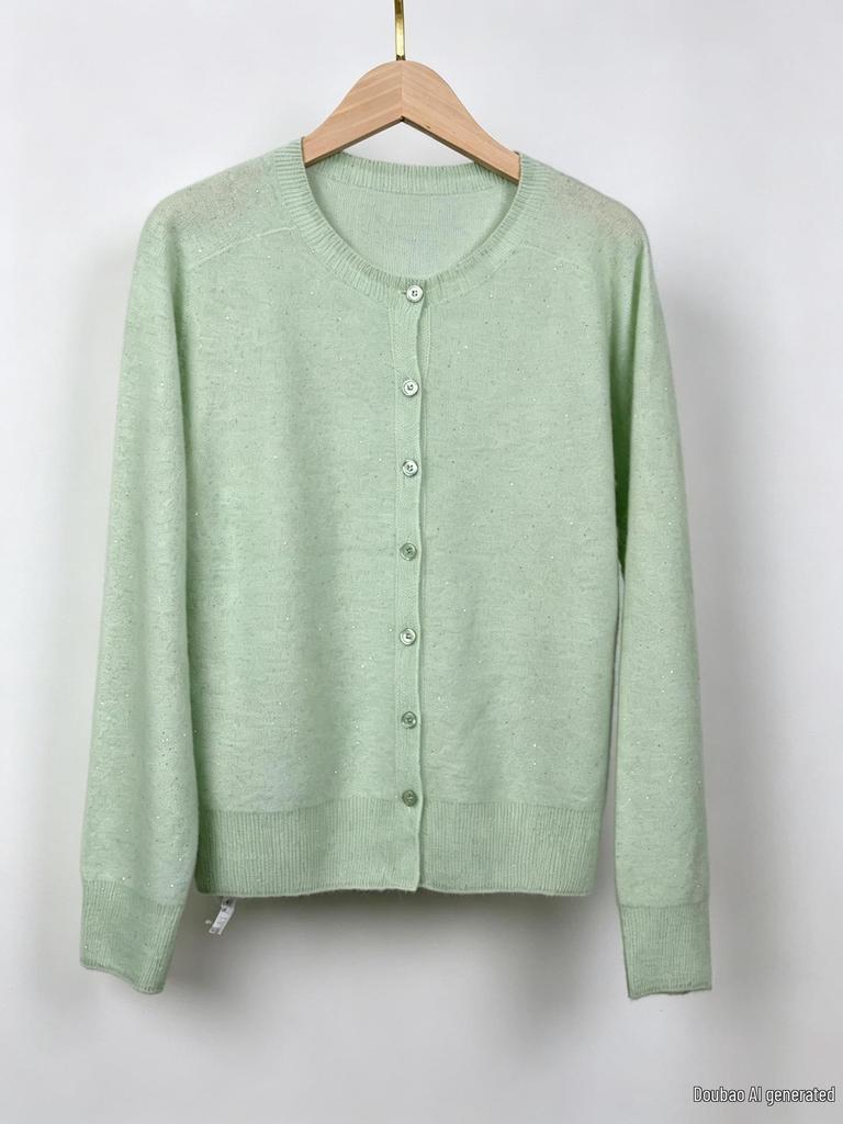 Women's Round Neck Wool Cashmere Silk Blend Cardigan - Loose, Thin, and Comfortable Knitwear for Autumn and Winter