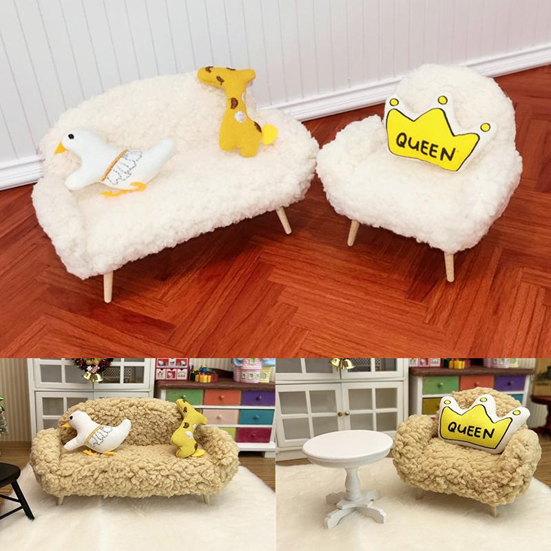 1:12 Dollhouse Miniature Sofa Chair Soft Single Sofa Double Sofa With Pillow Trendy Toys Doll Home Furniture Decor Toy