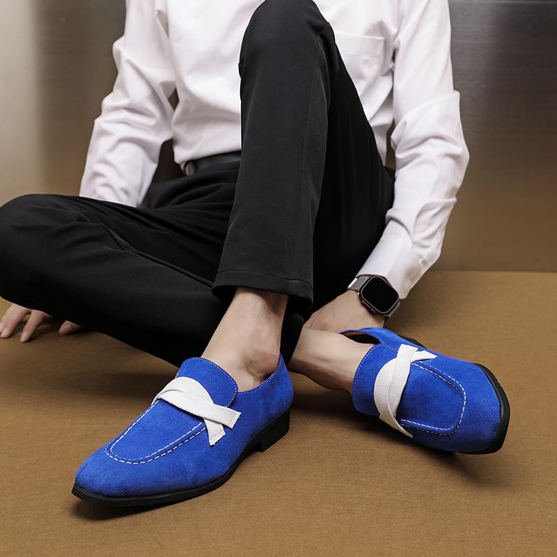Scarpe Eleganti da Uomo Stile Britannico Taglia Plus 48 Scarpe Eleganti in Pelle Scamosciata Blu da Uomo Autunno Slip On Casual Formal Mocassini da Uomo