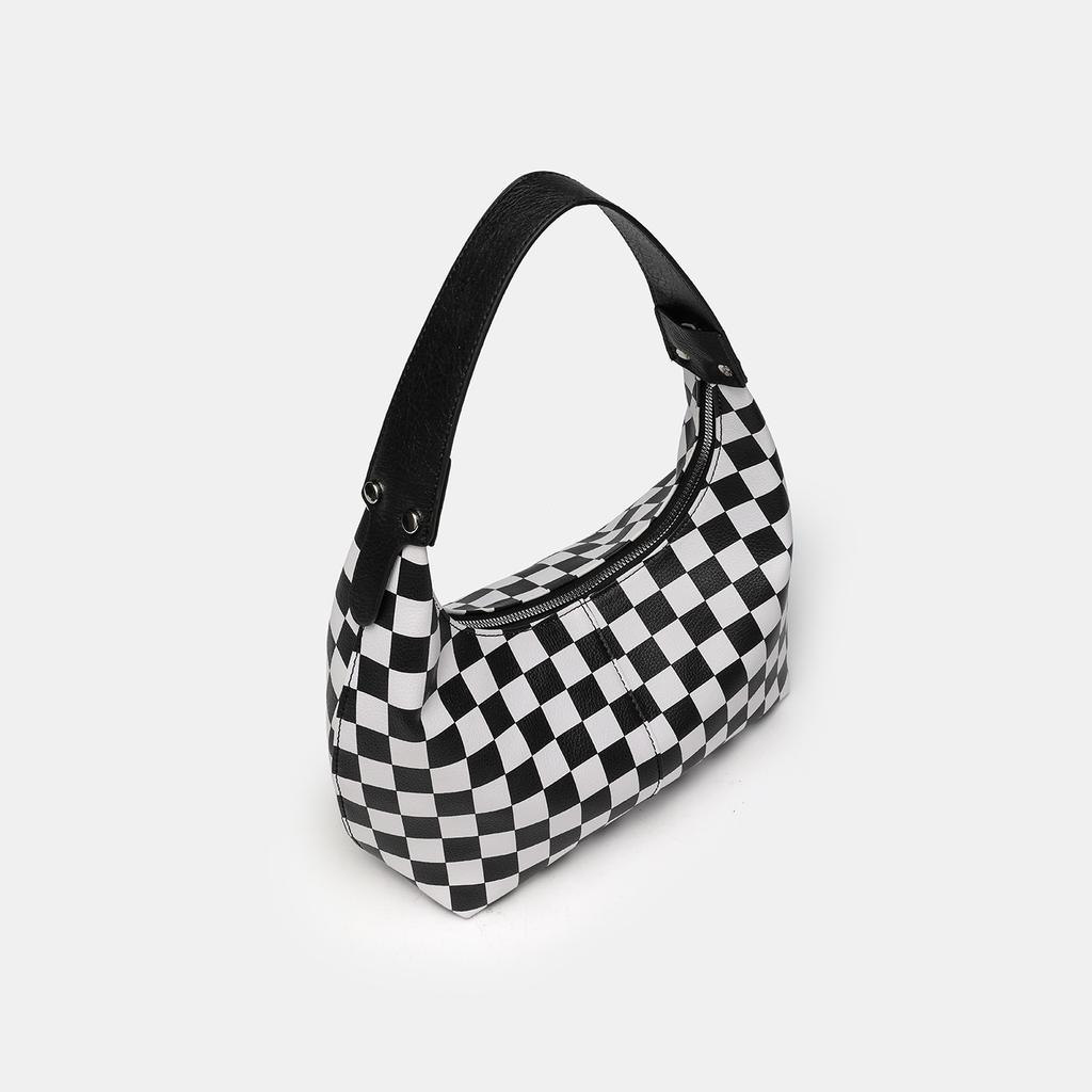 Borsa Sottobraccio a Quadri Bianchi e Neri Borsa a Mano Mini Texture Stile Straniero Borsa a Scacchiera da Donna