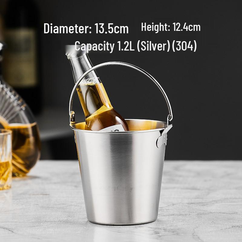 3L Double-Layer Insulated 304 Stainless Steel Ice Bucket with Thickened Handle for Wine & Beer