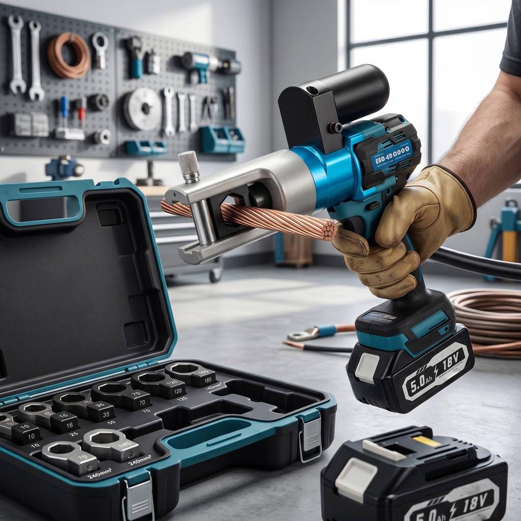 Electric Hydraulic Cable Crimping Tool Portable Wire Lug Crimper and Dies for Copper Aluminum Terminals Blue US Plug