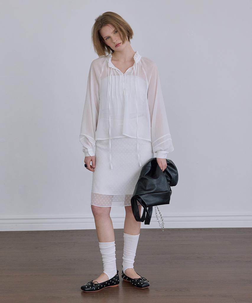 After Hours Chiffon Midi Skirt (White-Dot)