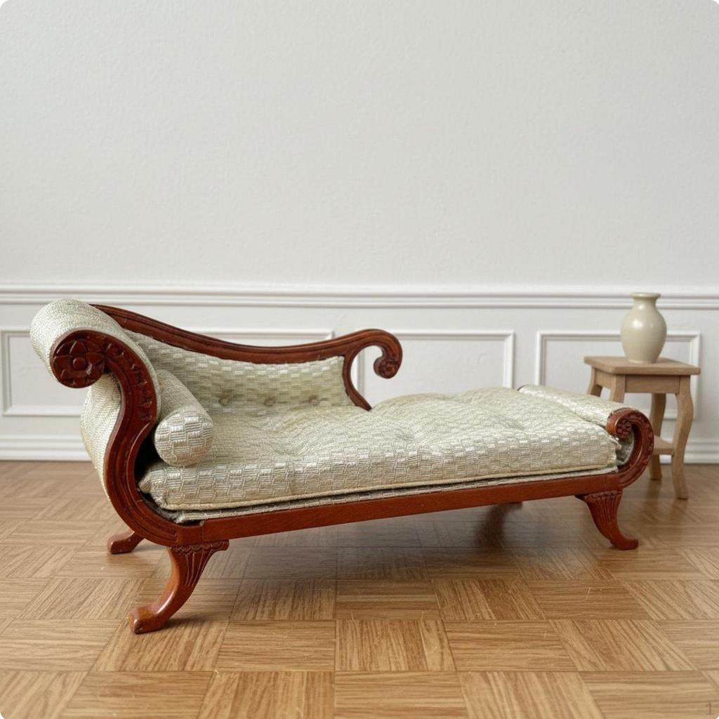 1:12 Scale Dollhouse Fainting Couch Daybed Wooden Frame Miniature Upholstery Sofa for Collectors,