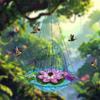 Hanging Bird Bath with Lotus Flower Design Glass Bowl and Metal Chain for Outdoor Garden Decoration Water Feeder for Birds