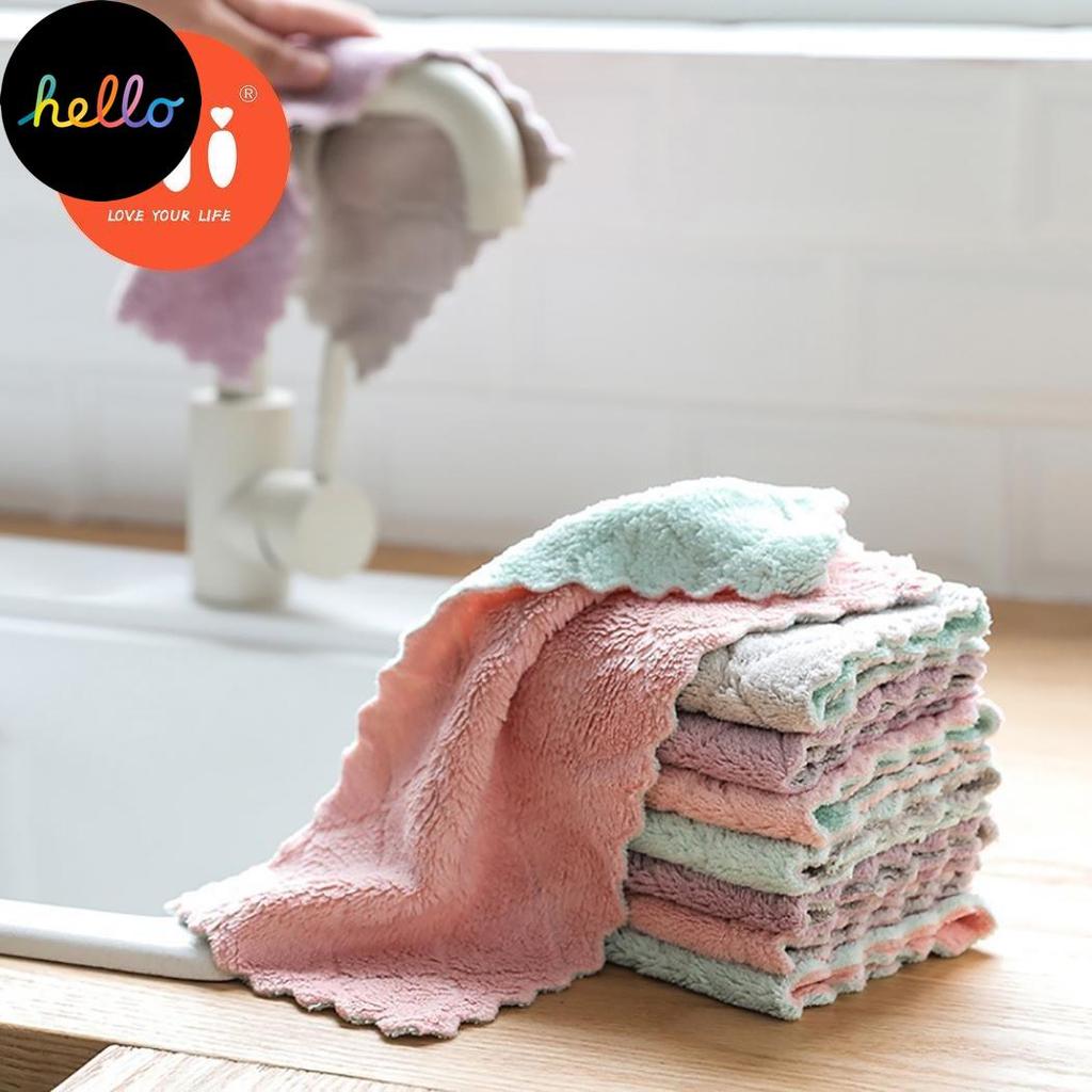 Home & Kitchen 5Pcs Water Absorbent Was ng Dish Cloth Towel Rag Clean Tablecloth