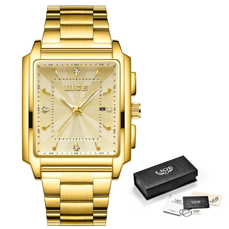 LIGE Luxury Man Wristwatch Waterproof Luminous Date Stainless Men's Watches Sports Square Men Watch Casual Quartz Male Clocks