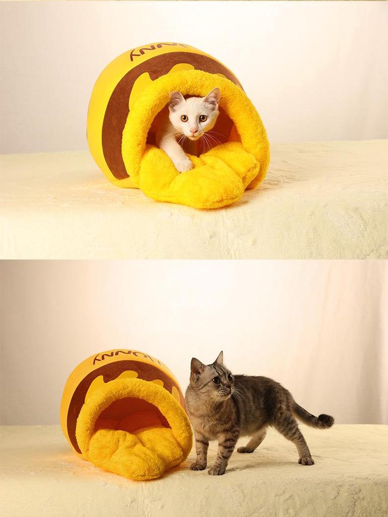 Honey Jar Cat & Dog Bed: Winter Warmth Thickened, Four Seasons Universal, Cute Semi-Enclosed Little Bee Pet Bed