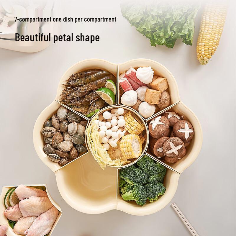 Rotatable 7-Compartment Kitchen Prep & Hot Pot Platter