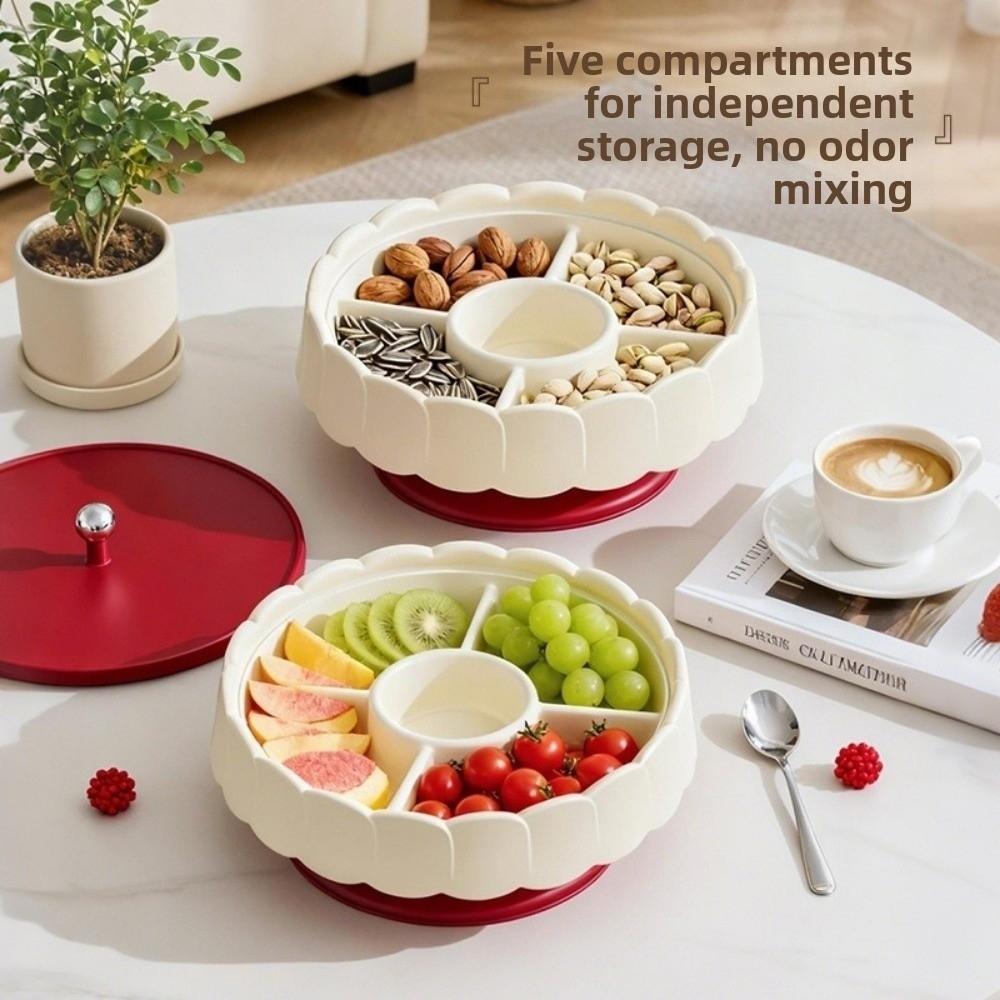 Multifunctional Red Snack Serving Tray with Lid Sealed Candy Box Dustproof Traditional Fruit Plate Party