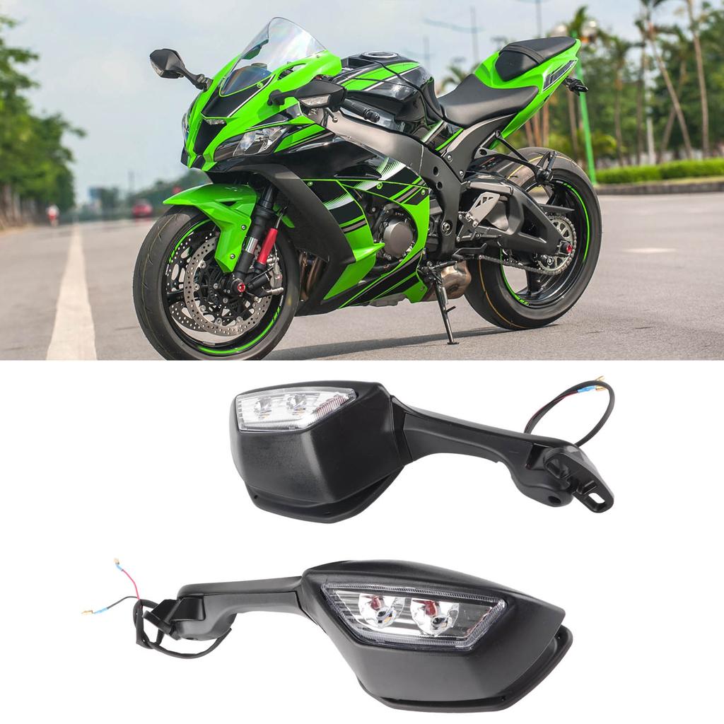Motorcycle Rear View Mirrors with LED Turn Signal Lights Replacement for NINJA ZX10R 2011?2015