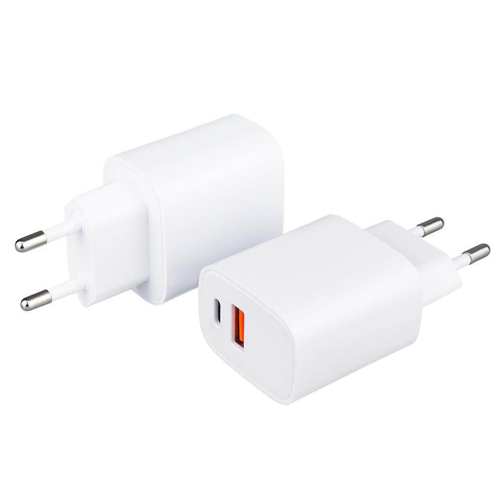 Caricabatterie da Muro Portatile Universale EU con Doppia Porta USB Tipo C, Ricarica Rapida 20W PD 20W QC3.0, per Telefoni Cellulari, Realizzato in ABS