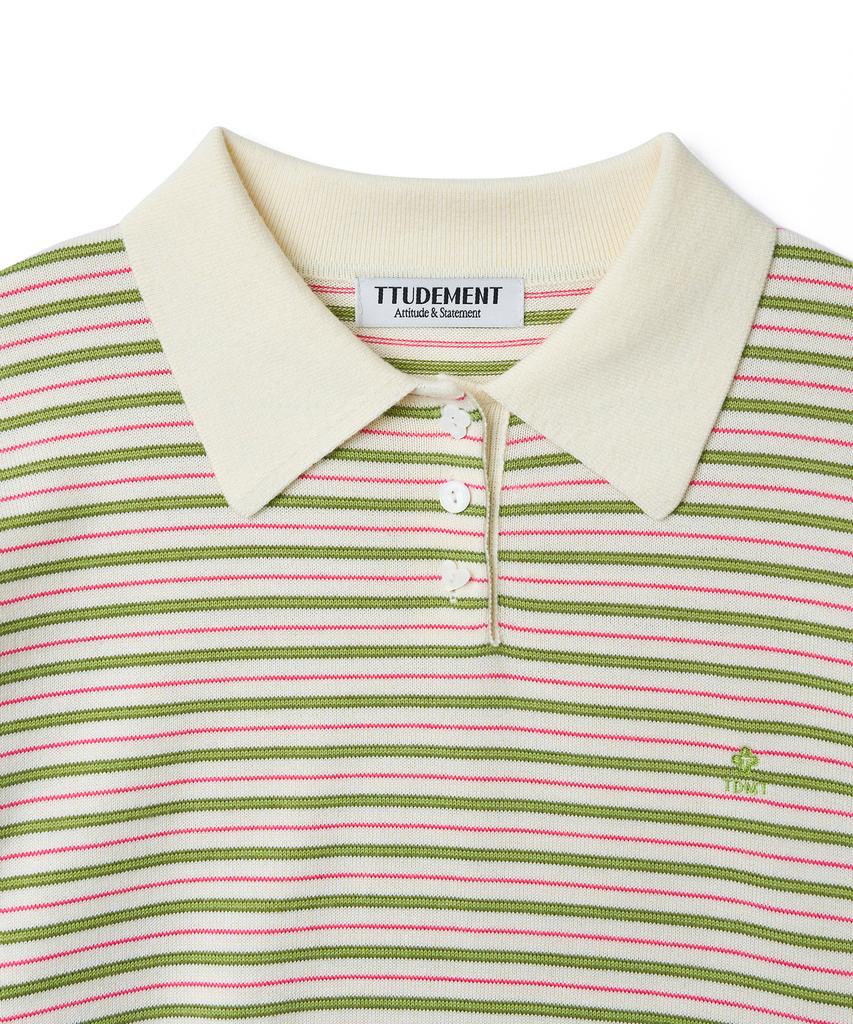 Tudument Stripe Long Sleeve Polo Knit_Ivory