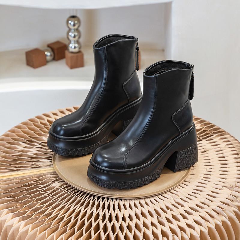 Mote AIYUQI Dame Høye Hæler Støvletter Ekte Skinn 2025 Ny 10cm Hæl Høye Dame Støvletter Plattform Britisk Stil Mote Støvletter Damer
