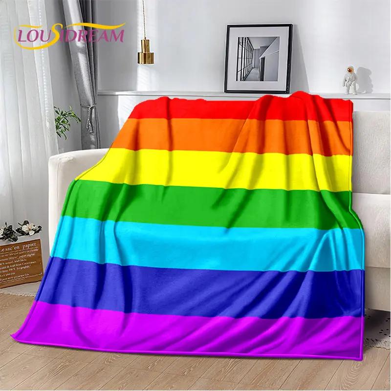 Pătură moale de pluș cu iluzie de culoare cromatică curcubeu, pătură de flanel pentru sufragerie dormitor pat canapea husă de picnic