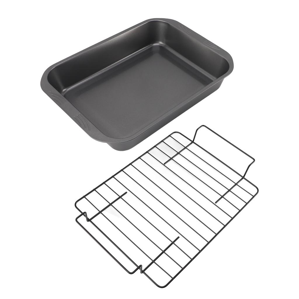 Roast Pan with Rack Rectangle Broiling Pan Carbon Steel Iron Handle Anti Stick Dishwasher Safe Baking Pan for Turkeys
