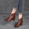 Women Genuine Leather Handmade Retro Short Boots Thick Heel Side Zip Comfort Winter Plush Mom Shoes