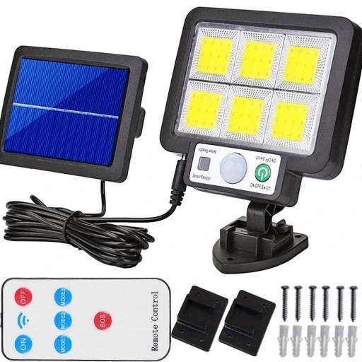 Mocna Lampa Solarna 120 Led Z Czujnikiem Ruchu Ogrodowa Elewacyjna + Pilot
