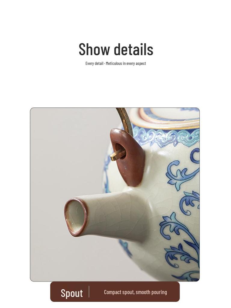 Ru Kiln Lotus Tea Set: One Pot, Six Cups with Tray - Kung Fu Style