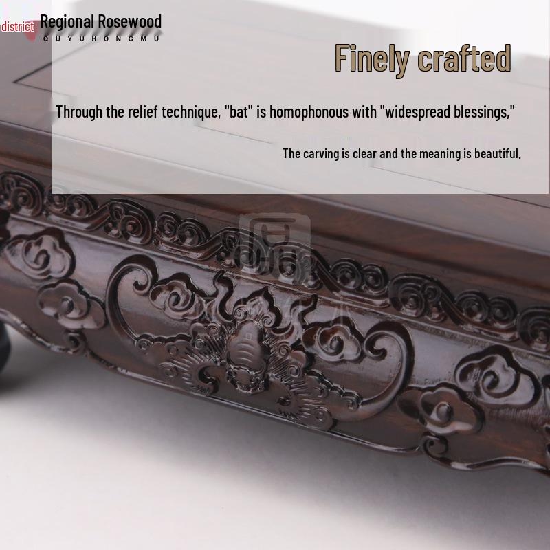 Ebony Rosewood Jade Bonsai Buddha Vase Base - Carved Solid Wood Ornament Stand
