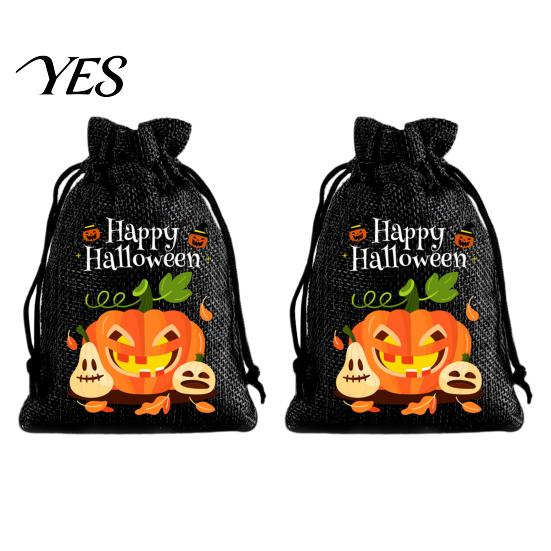 Trick or Treat Party Souvenirs 2Pcs Halloween Pumpkin Drawstring Bags for Candy Treats, Retro Burlap Cute Ghost Theme Pouches Bags, Portable