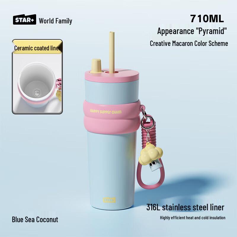 Shidajia Aurora Starry Night Insulated Straw Tumbler, 710ml