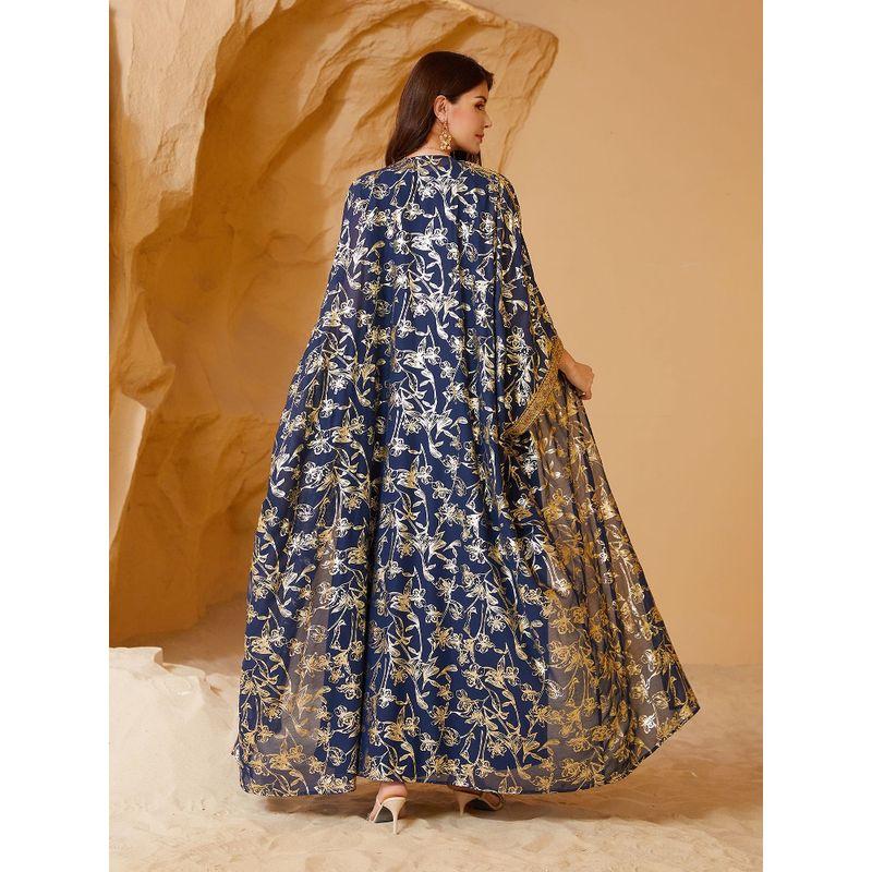 Indonesia Plus size Bronzing Cardigan Wide Sleeve Vest Base Long dress Set Robe Bat 3/4 Sleeve Tassel Suit