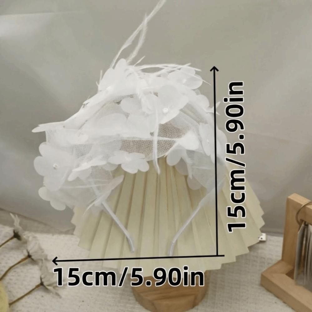 Luxury Feather Hat Hair Hoop Black/White Net Hairband Stylish Mesh Veil Headdress Caps  for Women