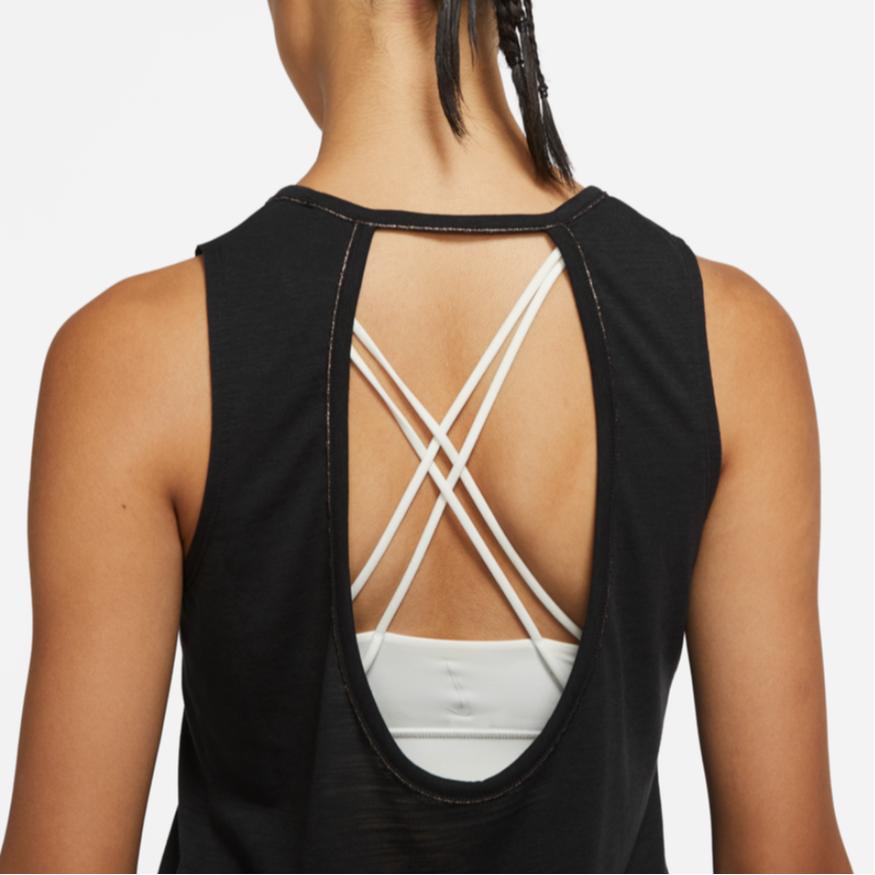 Nike Yoga Dri-Fit Metallic Trim Solid Quick-Dry Round Neck Sports Wide Strap Vest Women Tops Black DD5805-010