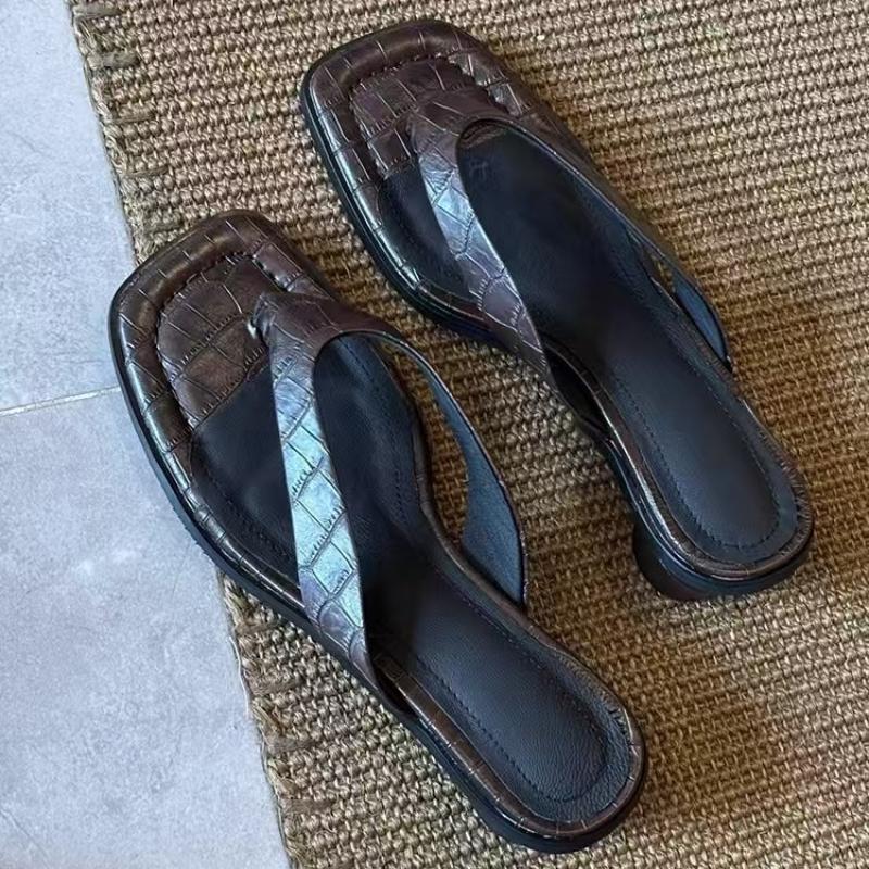 Fashion Mid Heels Clip Toe Slippers Women Chunky Shoes Heeled Sandals Summer 2025 Pumps Slides New Party Dress Elegant Mujer Sandalias