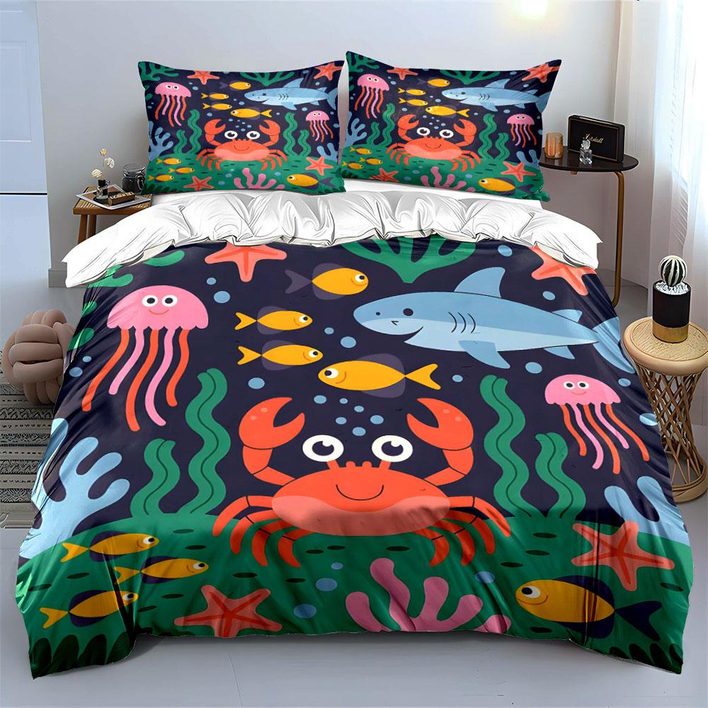 Underwater Cartoon Animals Set Bedding Duvet Cover Set (1*Duvet Cover 2*Pillowcases, without duvet insert)