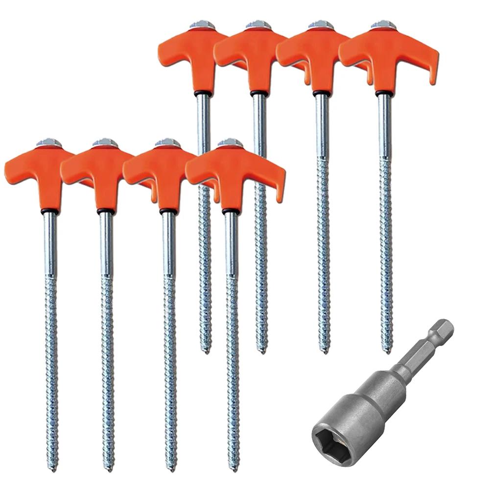8Pcs Camping Pegs Drill In with Hex Socket Heavy Duty Spiral Screw Heavy Duty Tent Stakes Pegs Screw In Camping Tent Pegs