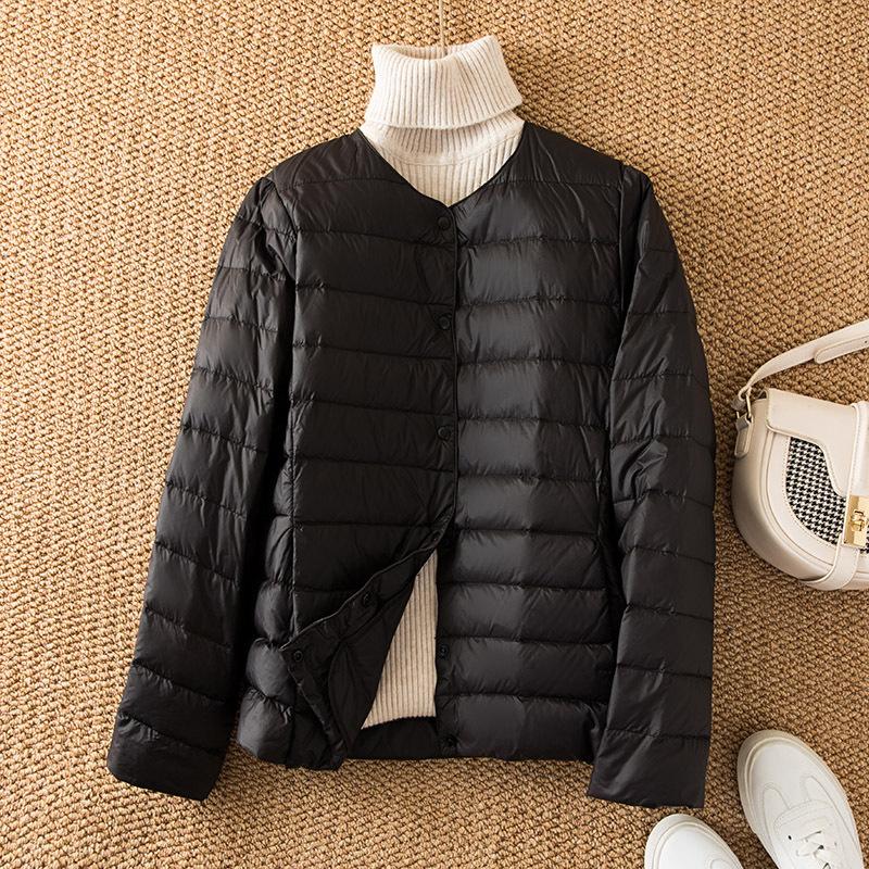 Light down jacket women's short autumn and winter light liner wear inner round neck warm large size coat