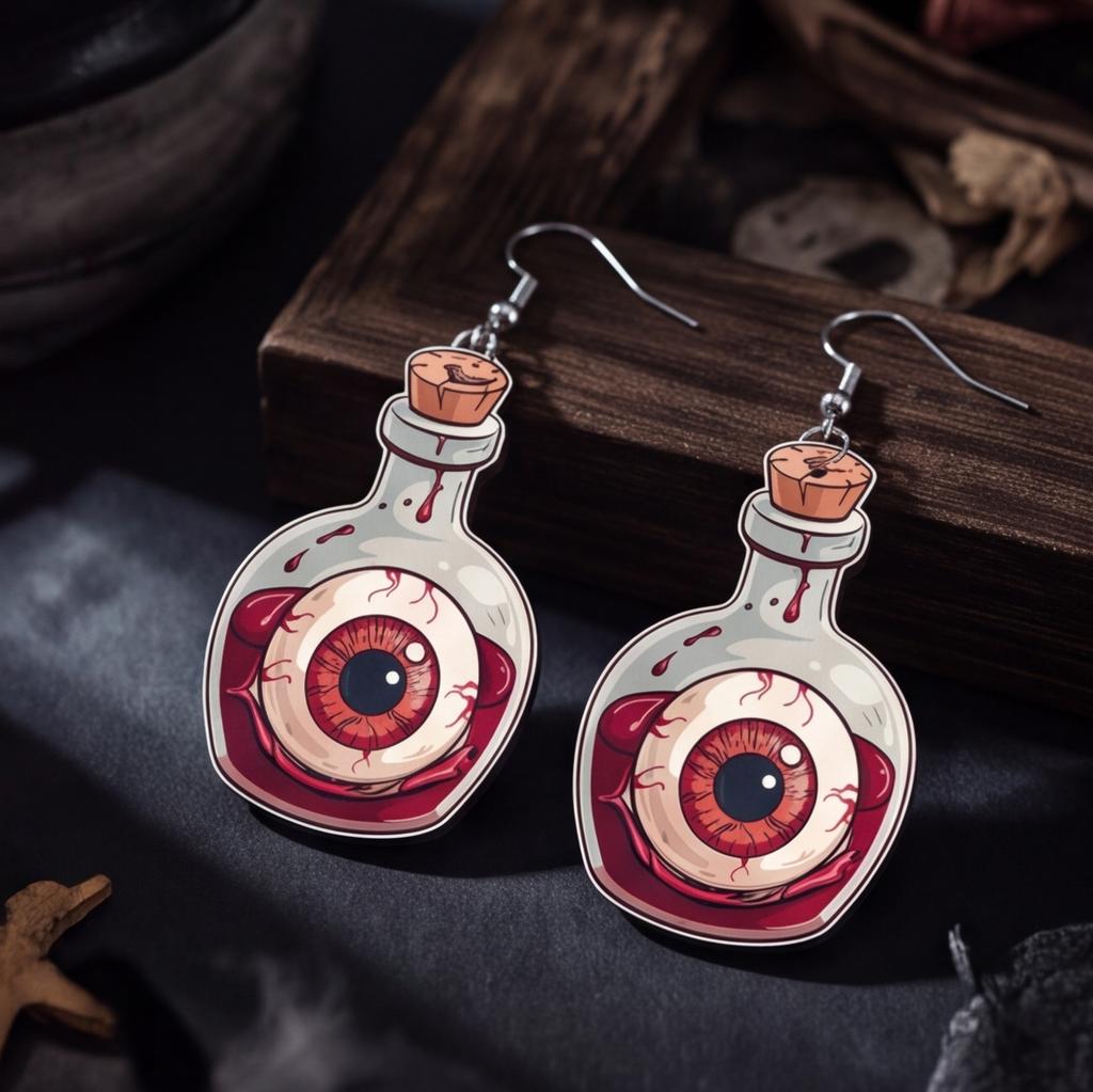 2D acrylic eyeball bottle earrings funny personalized earrings