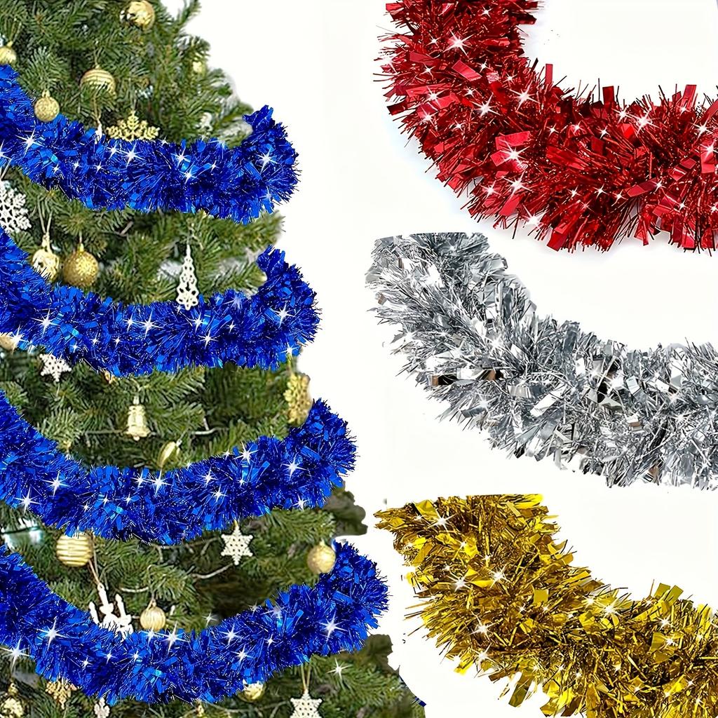 2M Christmas Decoration Garland Xmas Tree Ornaments Sparkling Metal Ribbon For Xmas Hanging Pendant Decor Party New Year Wedding