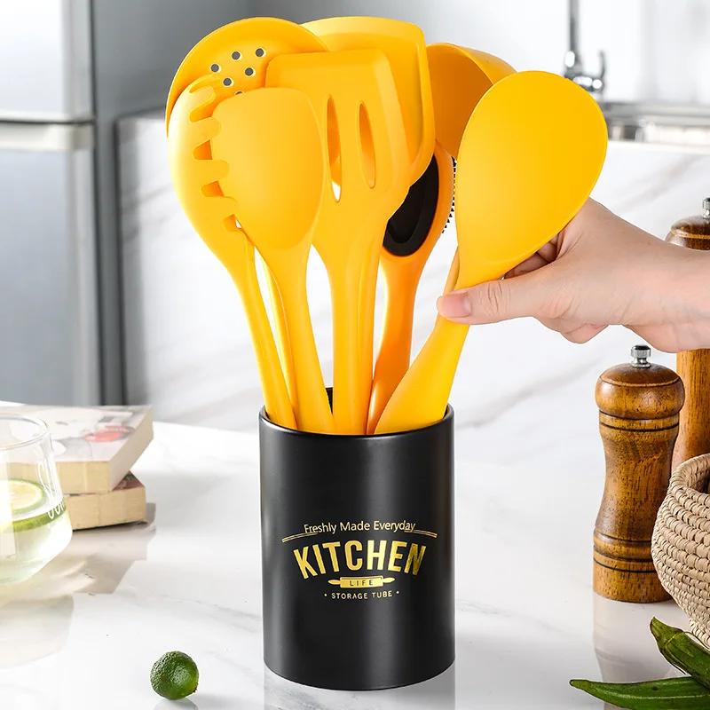 9Pcs Non-Stick Silicone Cooking Utensils Set Spatula Soup Spoon Brush Ladle Pasta Colander Kitchen Cookware Kit With Storage Box
