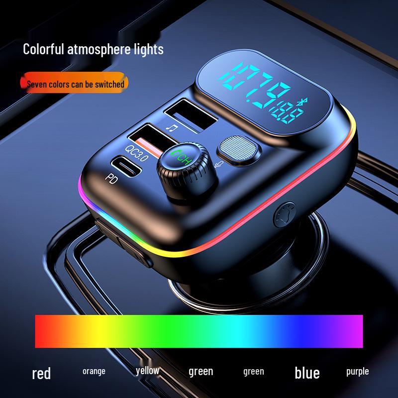 Bluetooth Car FM Transmitter & MP3 Player with PD 18W QC3.0 Fast Charging & Seven-Color Lights
