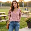 Women's Off-Shoulder V-Neck Long Sleeve Sweatshirt Casual Versatile Top