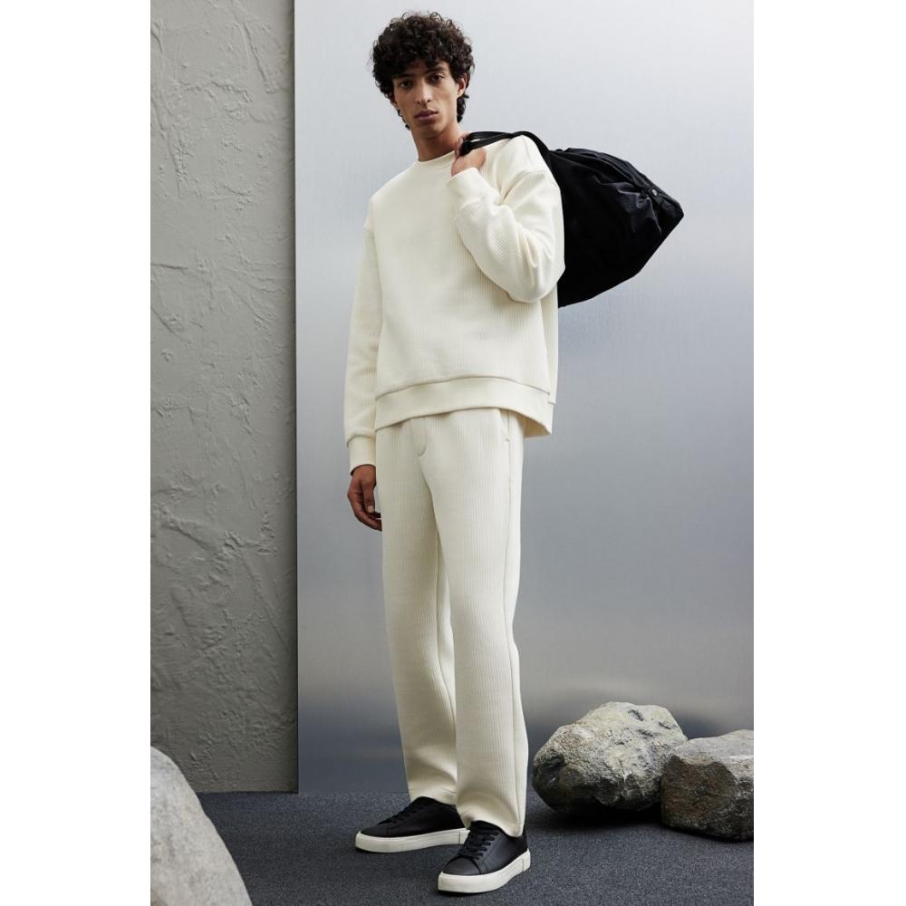 

H M Ribbed Jogger Pants Regular Fit wHite
