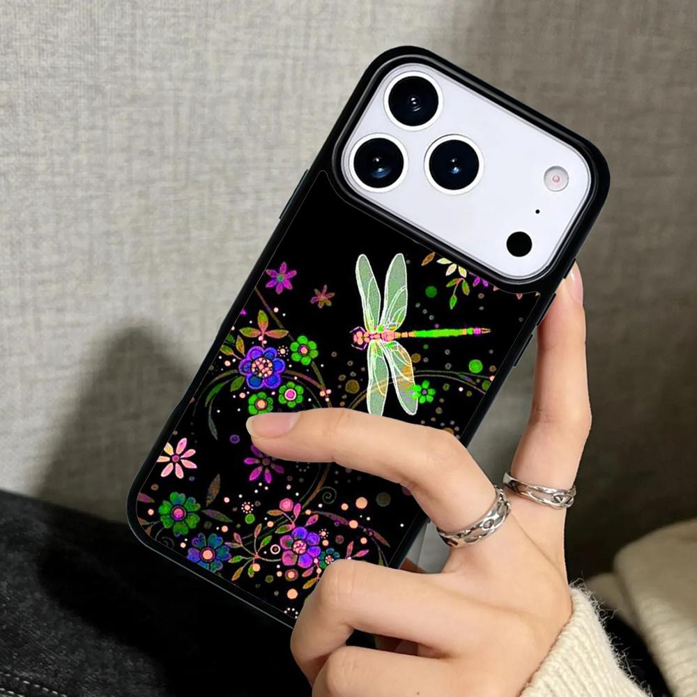 Capa Case for iPhone 17 Air 16 Pro Max 15 Plus 11 13 Mini 14 12 Back Phone Cover Dragonfly Pattern