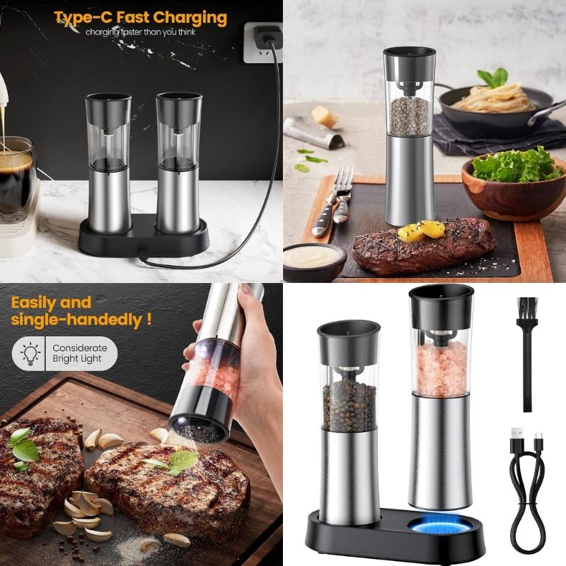Electric Peppers Mill Automatic Salt Mill Peppers Grinder USB Rechargeable Adjustable Mill Suitable for Kitchen Cooking