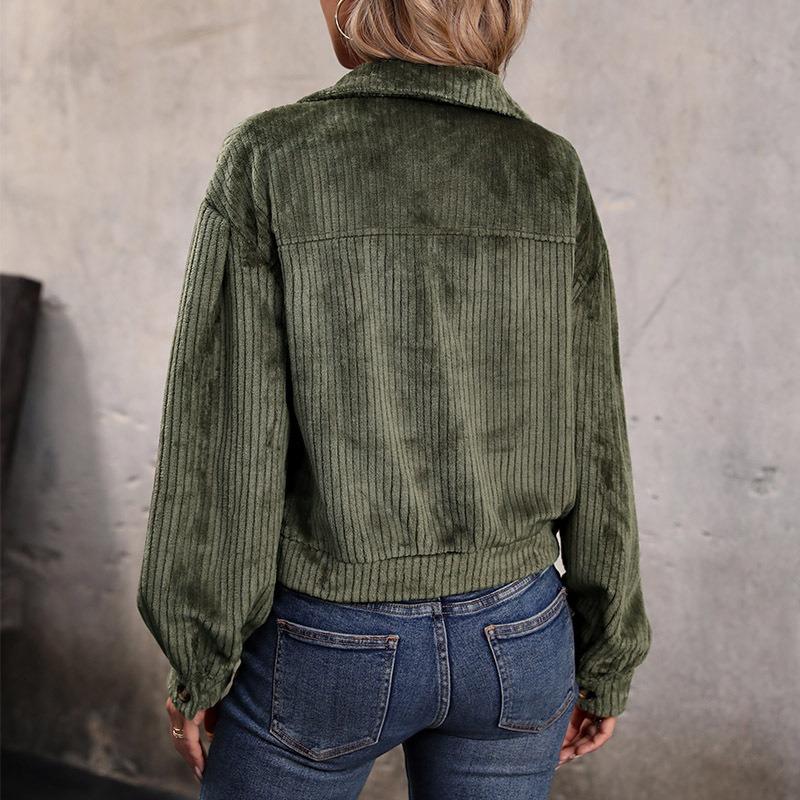 Autumn and Winter Warm Plush Casual Women Jacket Fashion Long Sleeve Solid Women's Green Jackets Elegant  Button Up Vintage Ladies Coats 24700