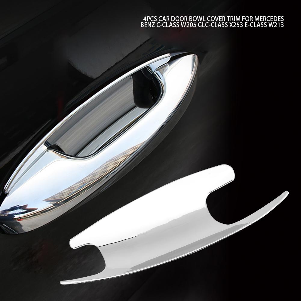 Premium Car Door Bowl Cover Trim ABS   Silver 4Pcs Set Scratch Dust   sy Installation for C Class W205 GLC X253 E W213