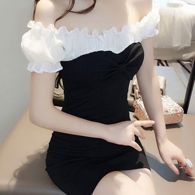 Kleider für Damenbars, Reine und sexy Damen-One-Shoulder-Verpackungs-Hüftröcke