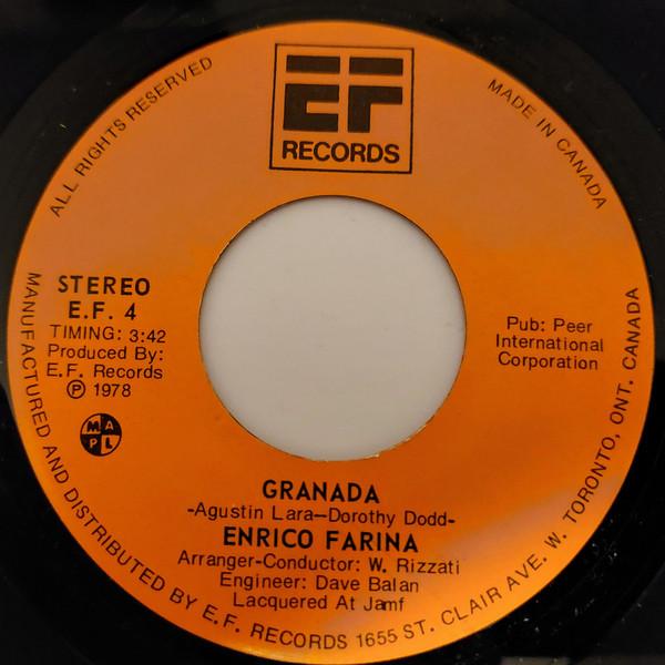

7inch Record ENRICO FARINA Granada EF4 E.F. Records 1978 Canada SoulFunk Used
