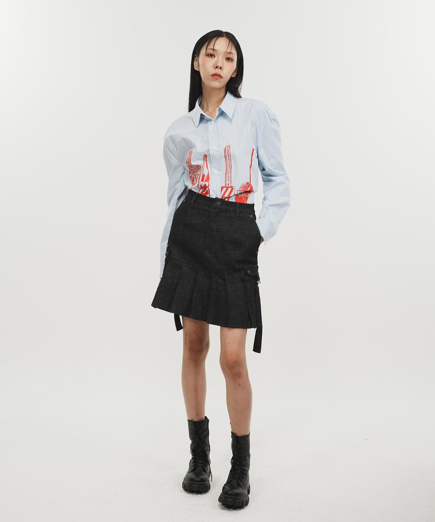 Phenomenon Cipher Denim Pleats Skirt