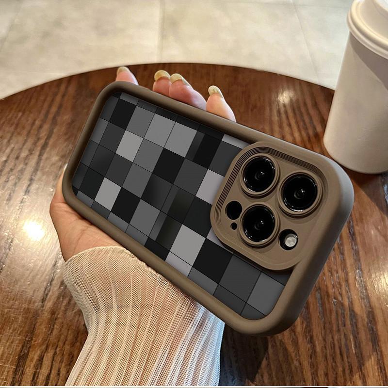 Small Square Grid Printed Fashion Case Flexible Soft Silicone TPU Shell Full Back Cover for iPhone Samsung