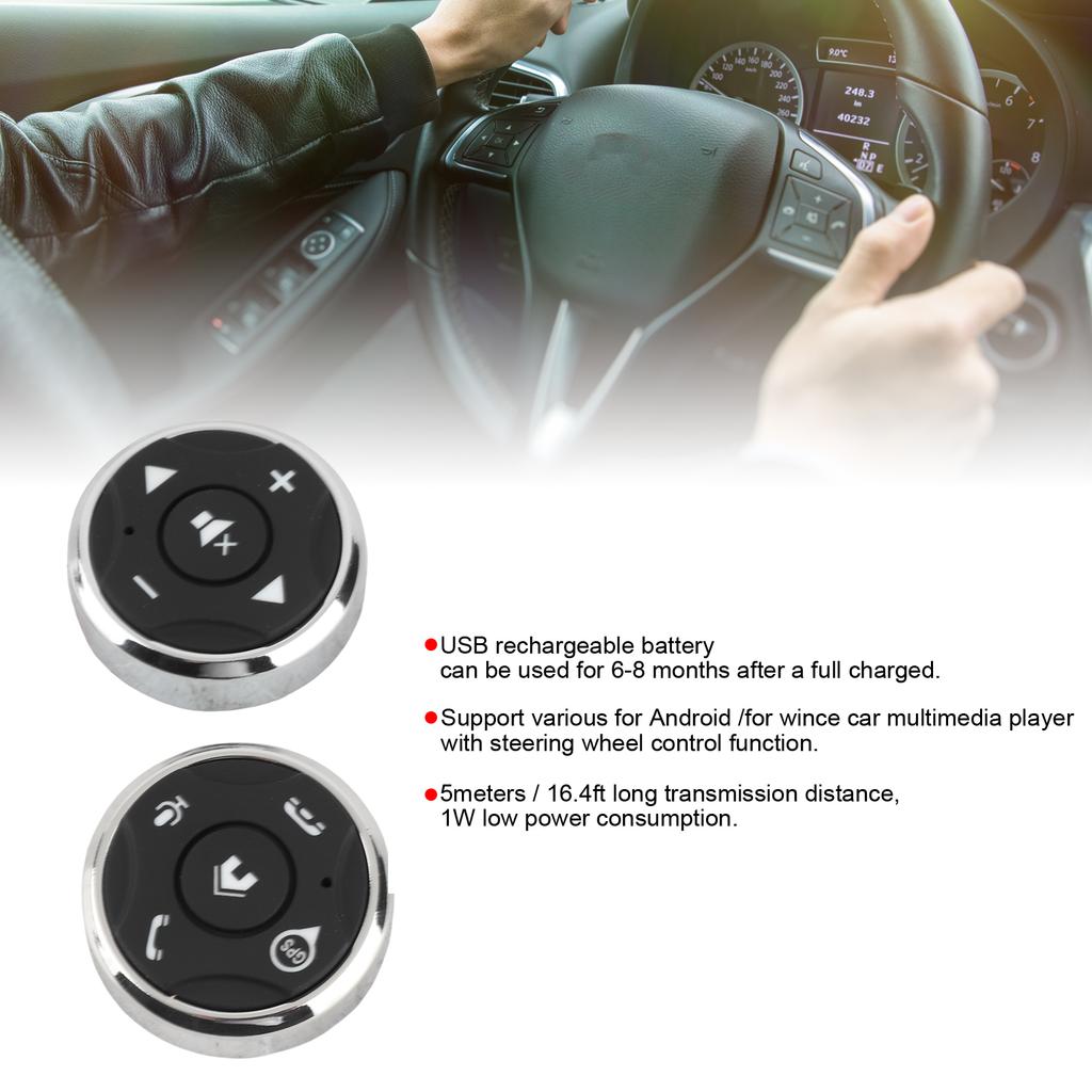 Steering Wheel Button Multifunction Steering Wheel Button USB Rechargeable Controller for Android Multimedia Player